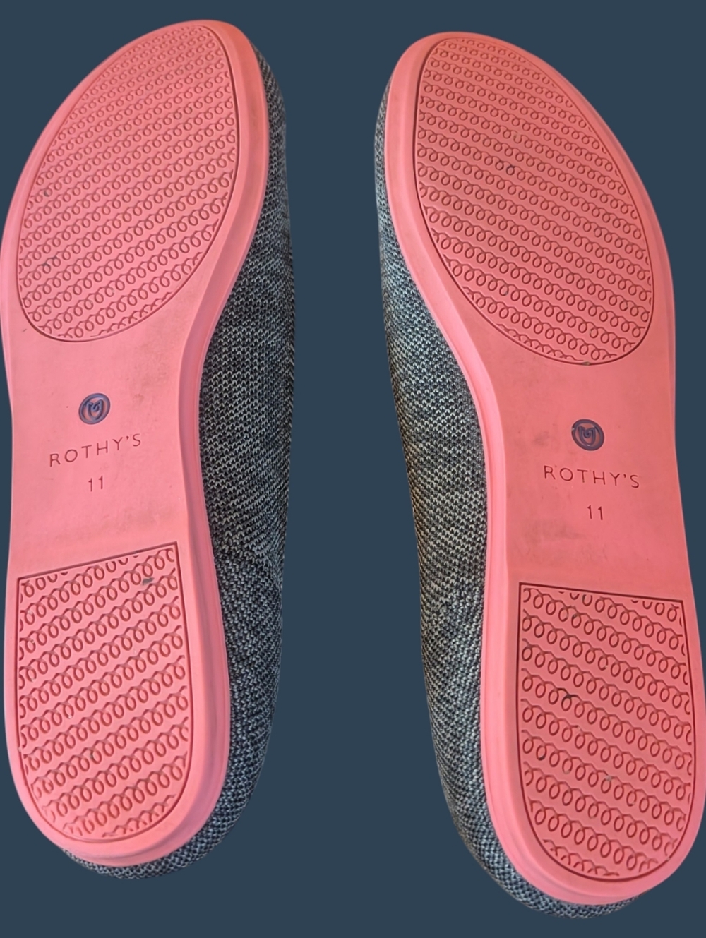 EUC Retired Rothy’s Birdseye Charcoal Flats Size 11 Gray W/ Pink Soles - Picture 7 of 9